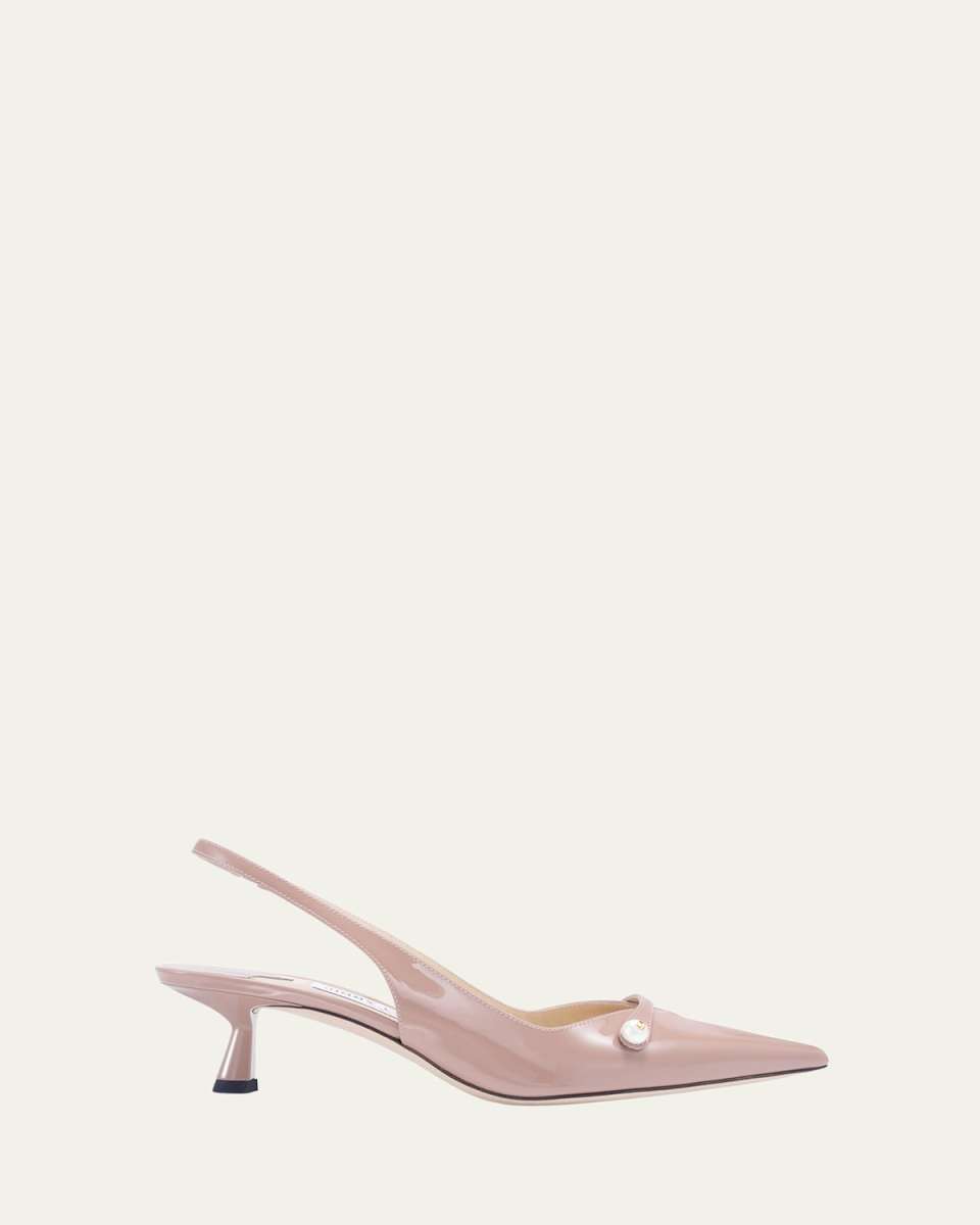 Amita Patent Pearly-Strap Slingback Pumps